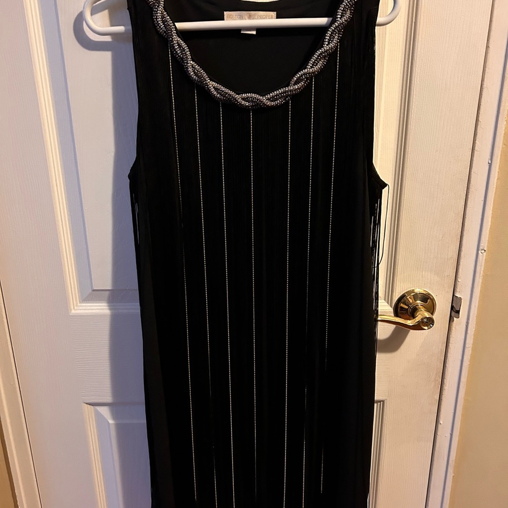 Boston Proper Dress, Black and Silver, with fringe